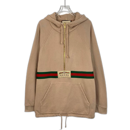 Gucci Brown Stripe Hoodie with Logo Print