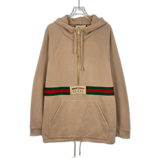 Gucci Brown Stripe Hoodie with Logo Print