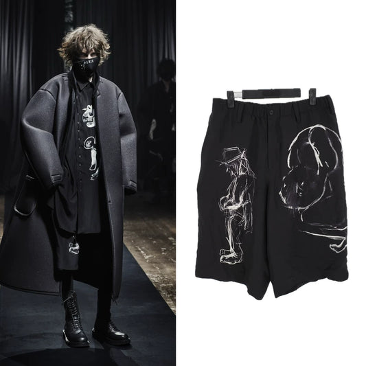 Yohji Yamamoto Abstract-Print Silk Shorts