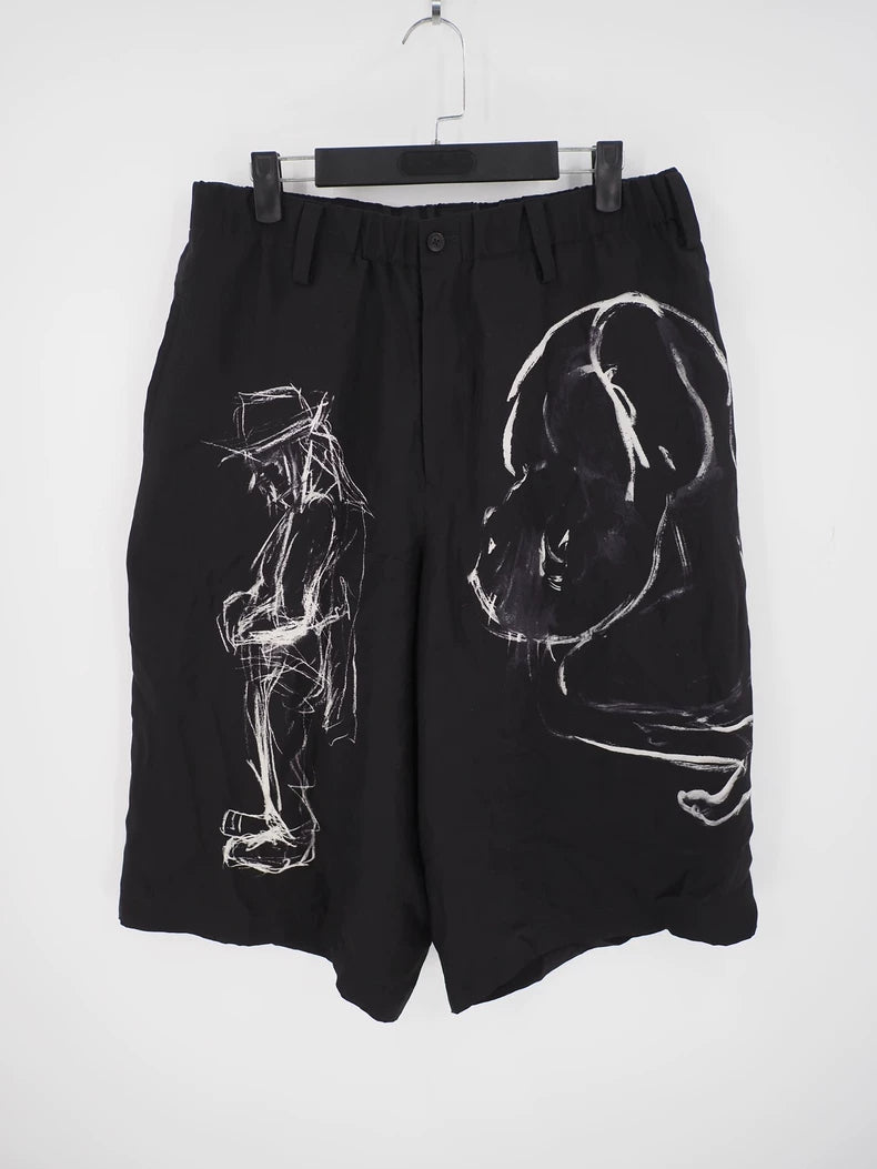 Yohji Yamamoto Abstract-Print Silk Shorts