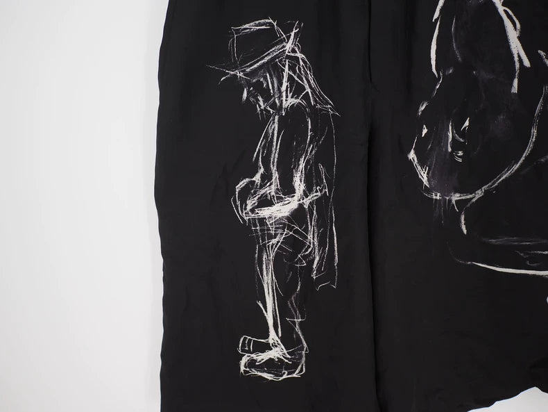 Yohji Yamamoto Abstract-Print Silk Shorts