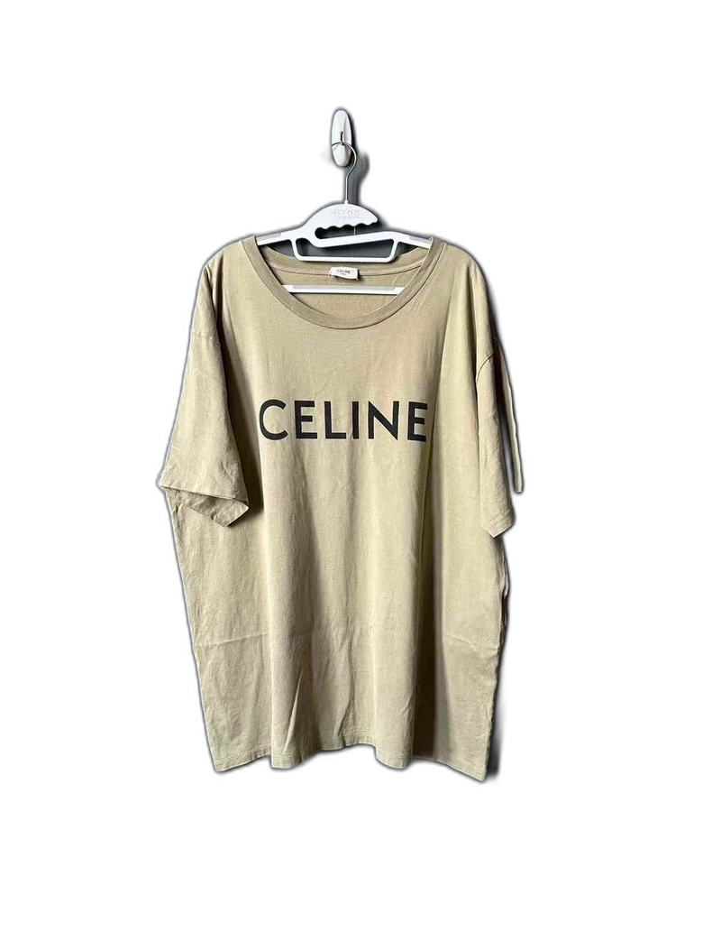 Celine Khaki Green Logo Short Sleeve T-shirt