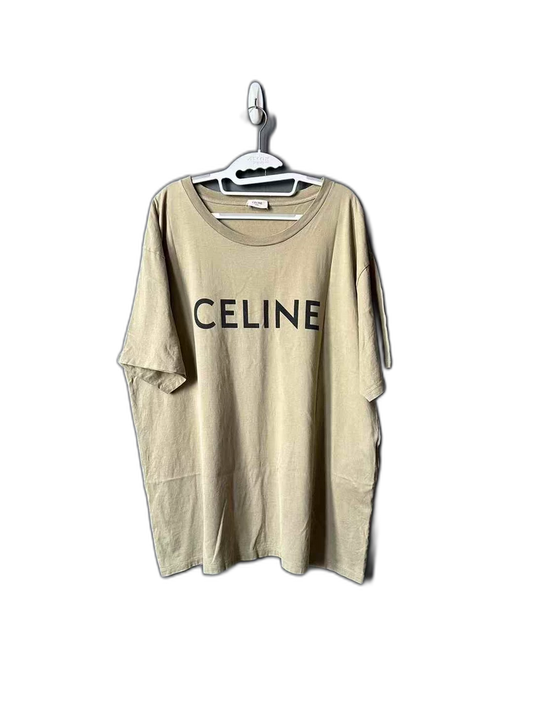 Celine Khaki Green Logo Short Sleeve T-shirt