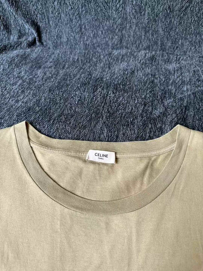 Celine Khaki Green Logo Short Sleeve T-shirt