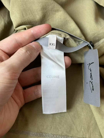 Celine Khaki Green Logo Short Sleeve T-shirt