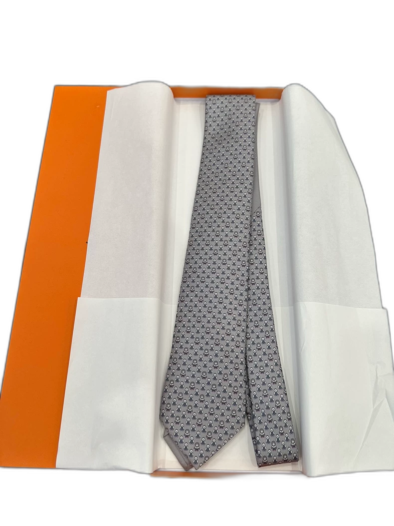 Hermes Grey Animal Print Logo Tie