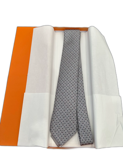 Hermes Grey Animal Print Logo Tie