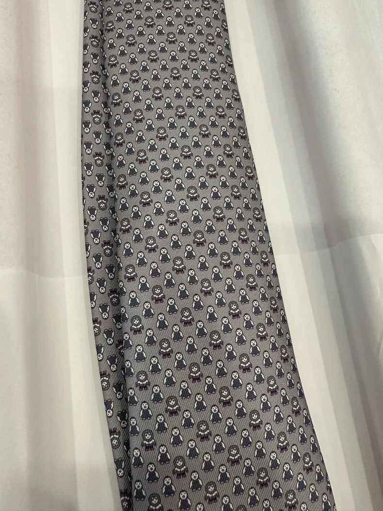 Hermes Grey Animal Print Logo Tie