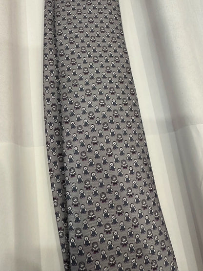 Hermes Grey Animal Print Logo Tie