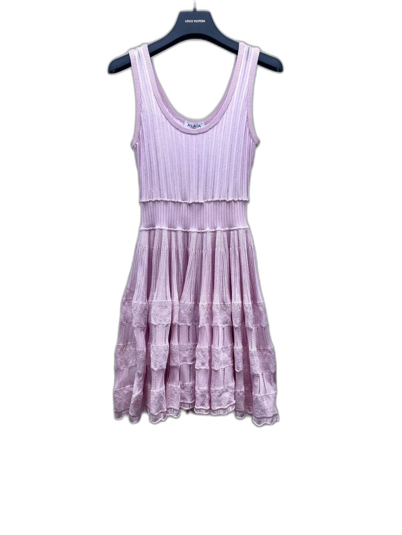 Pink Knit Dress with Ruffled Skirt