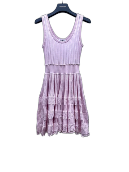 Pink Knit Dress with Ruffled Skirt