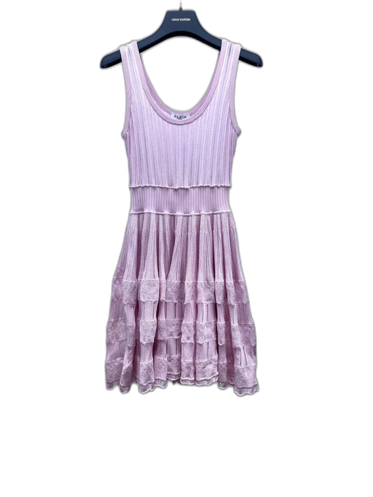 Pink Knit Dress with Ruffled Skirt