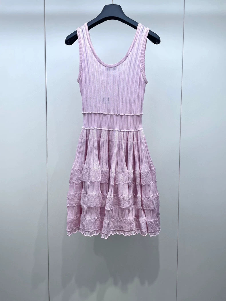 Pink Knit Dress with Ruffled Skirt