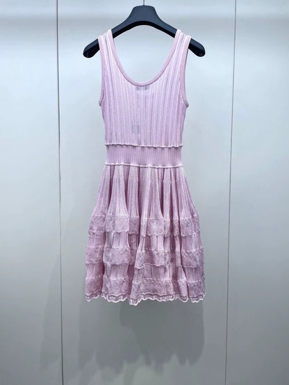 Pink Knit Dress with Ruffled Skirt