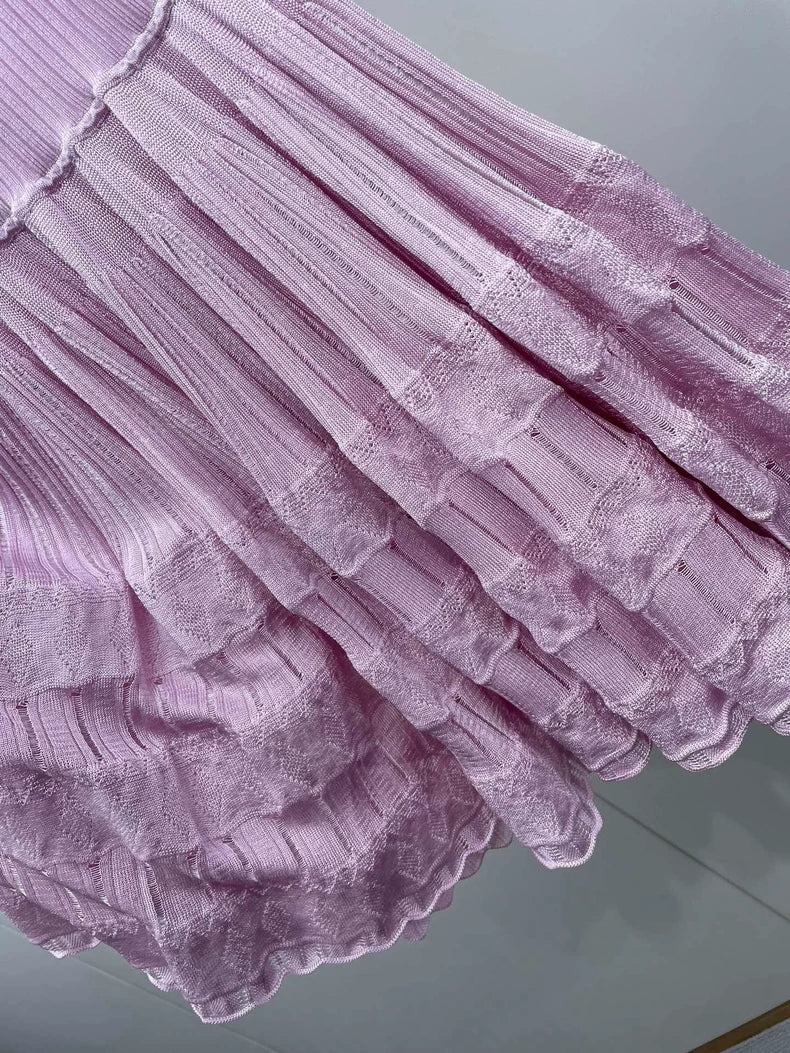 Pink Knit Dress with Ruffled Skirt