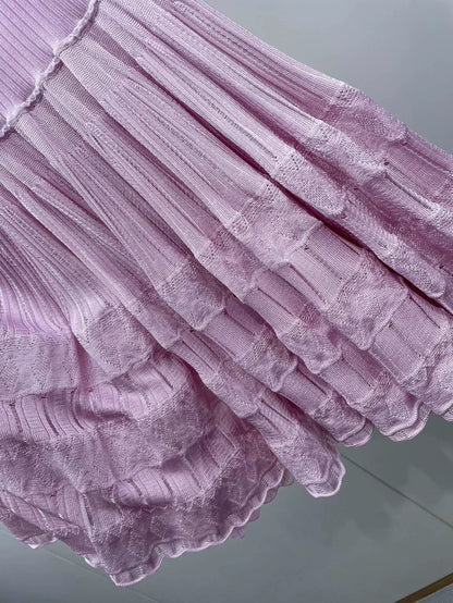 Pink Knit Dress with Ruffled Skirt