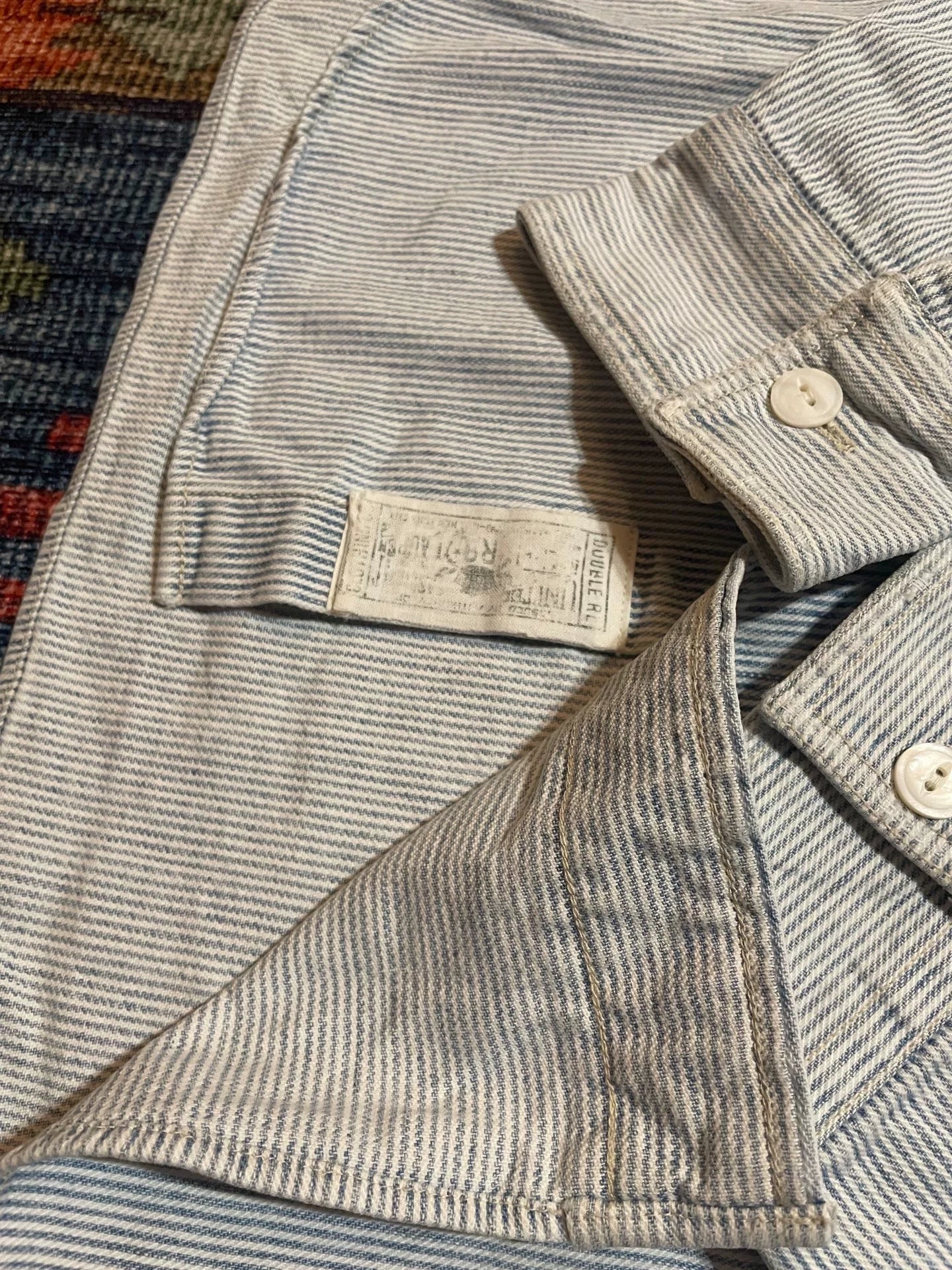 RRL Vintage White Gray Stripe Work Shirt
