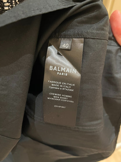 Balmain Black Silver Sequin Cotton Shirt