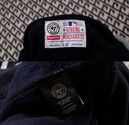 supreme yankees hooded sweatshirt in dark blue
