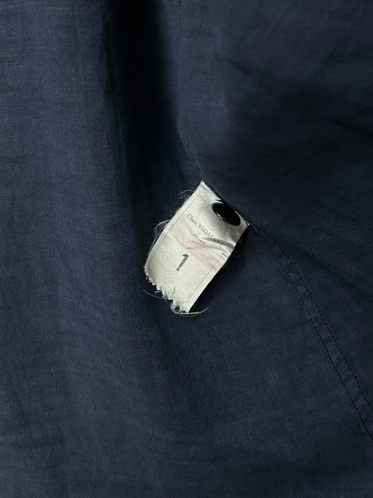 blue dyed linen coat by VIDALENC