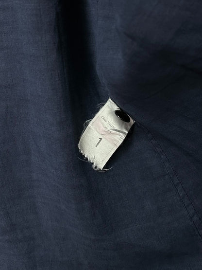 blue dyed linen coat by VIDALENC