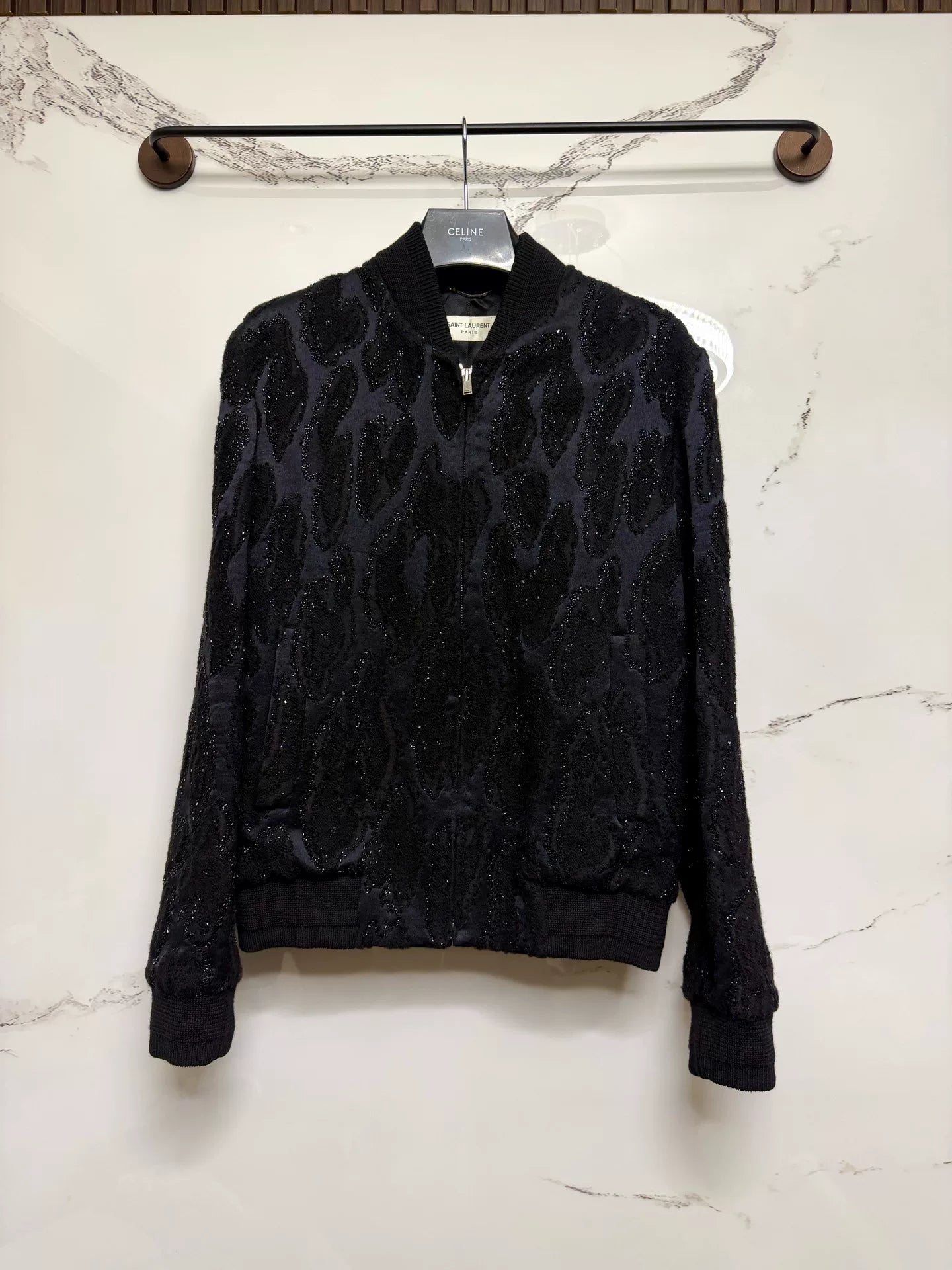 saint laurent black beaded bomber jacket