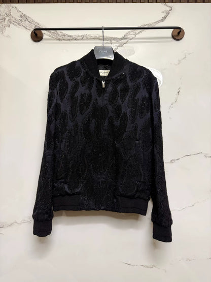 saint laurent black beaded bomber jacket