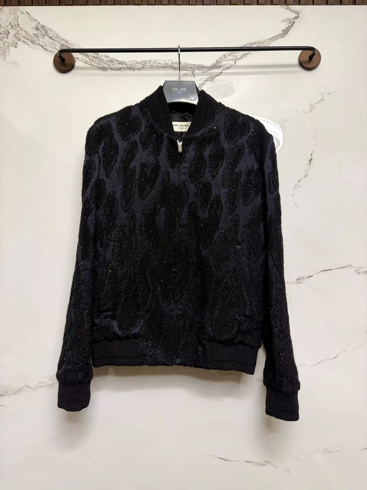 saint laurent black beaded bomber jacket