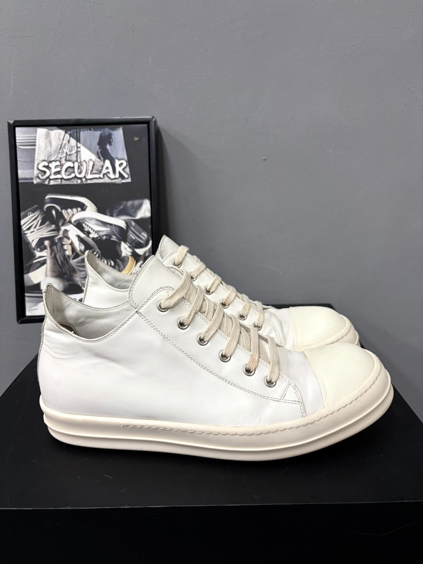 Rick Owens 17FW Milk White Leather Sneakers