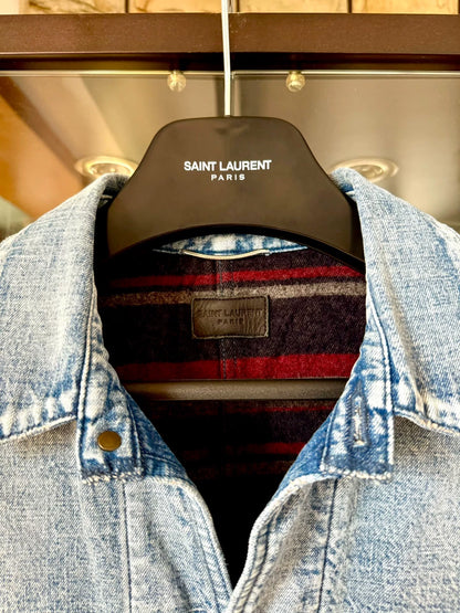 saint laurent denim jacket with frayed details