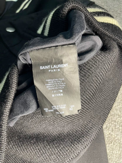Saint Laurent Black Leather Accent Baseball Jacket
