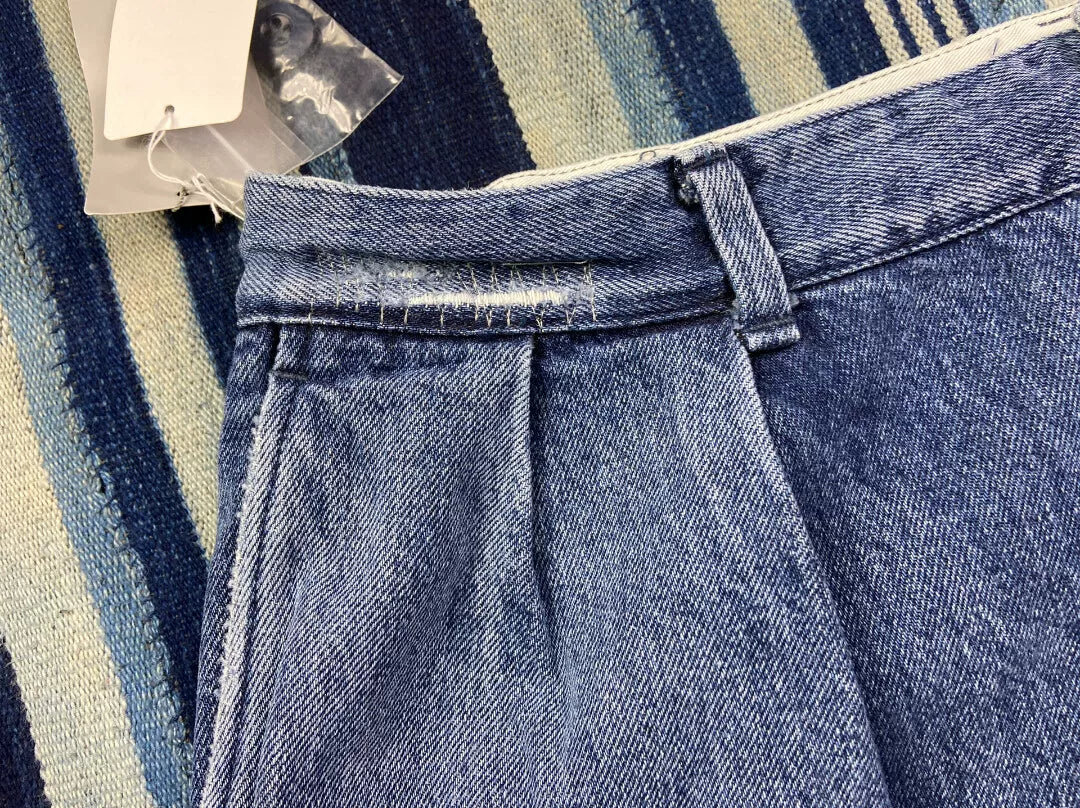 washed blue tapered denim pants for men