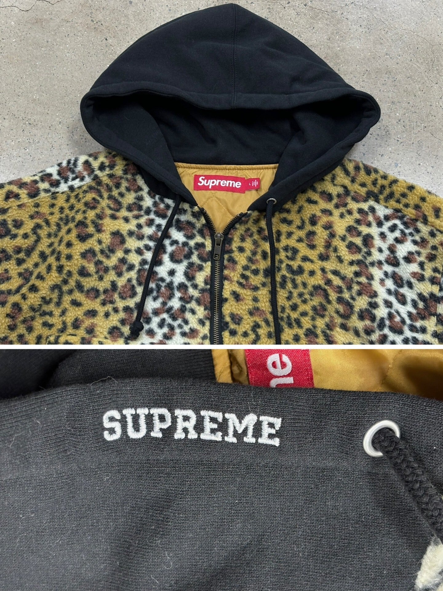 supreme leopard fleece zip up hooded jacket