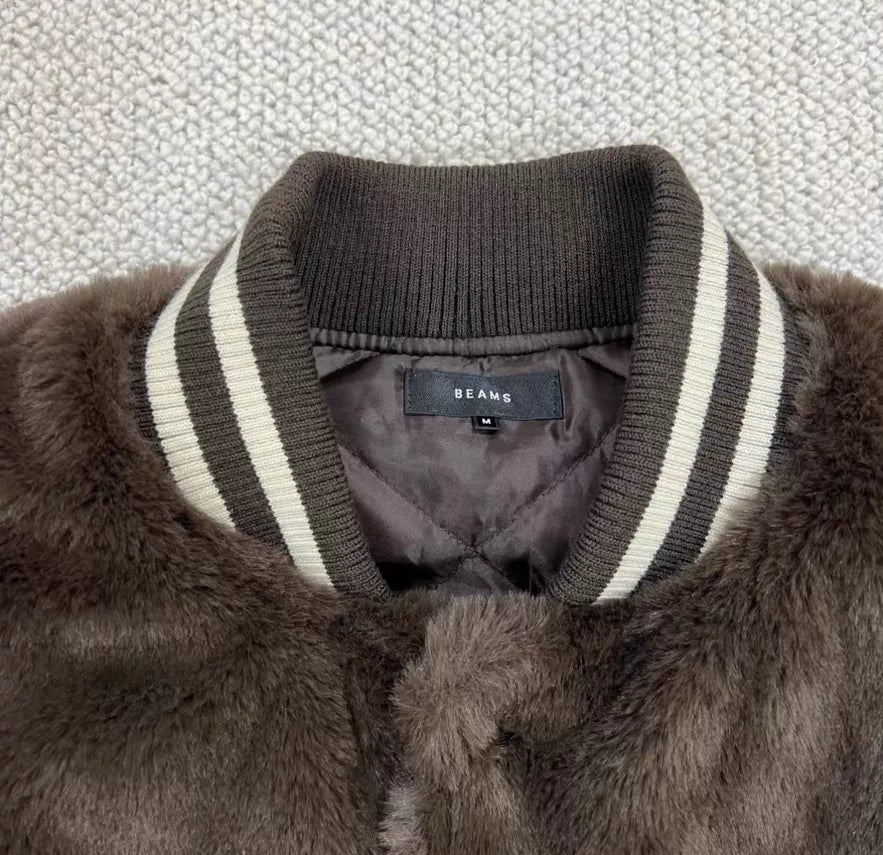 BEAMS Wide Faux Fur Baseball Jacket