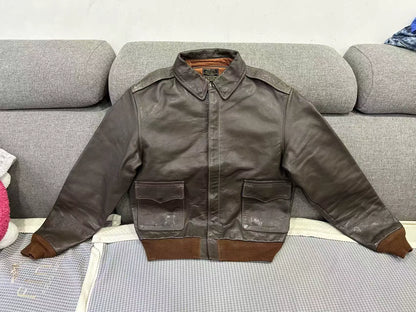 vintage brown leather flight jacket A2