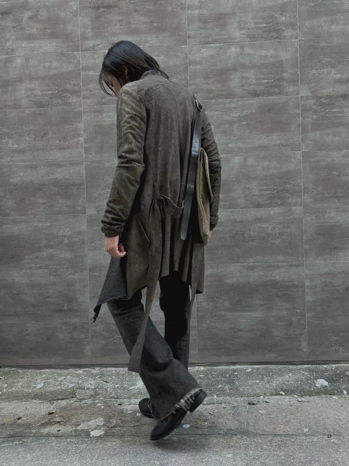 handmade distressed lambskin trench coat