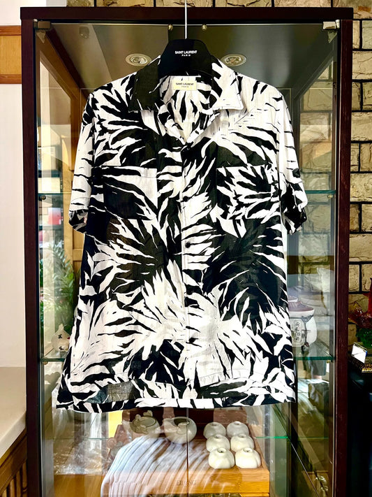 saint laurent black and white hawaiian shirt