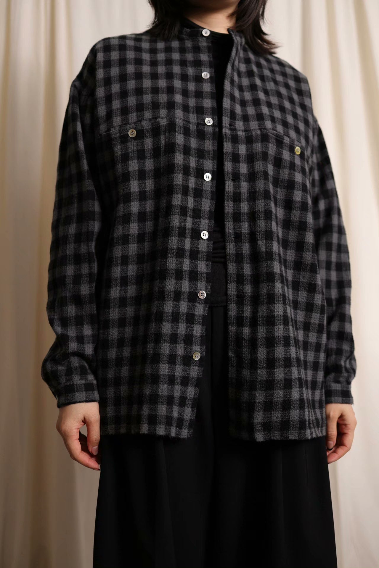 Y's for men Check Stand Collar Shirt