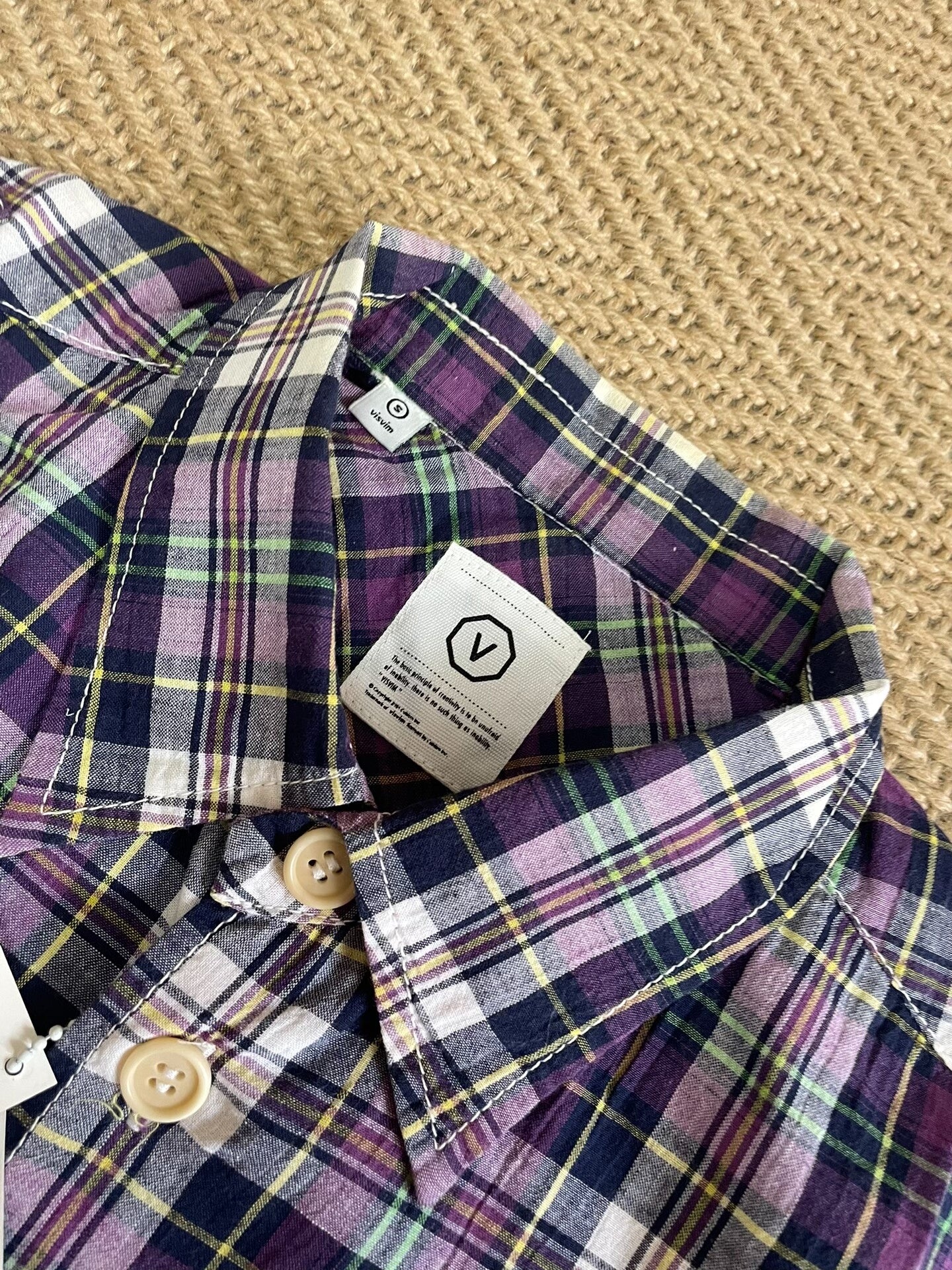 VISVIM PYLE CHECK Purple Short-Sleeve Shirt