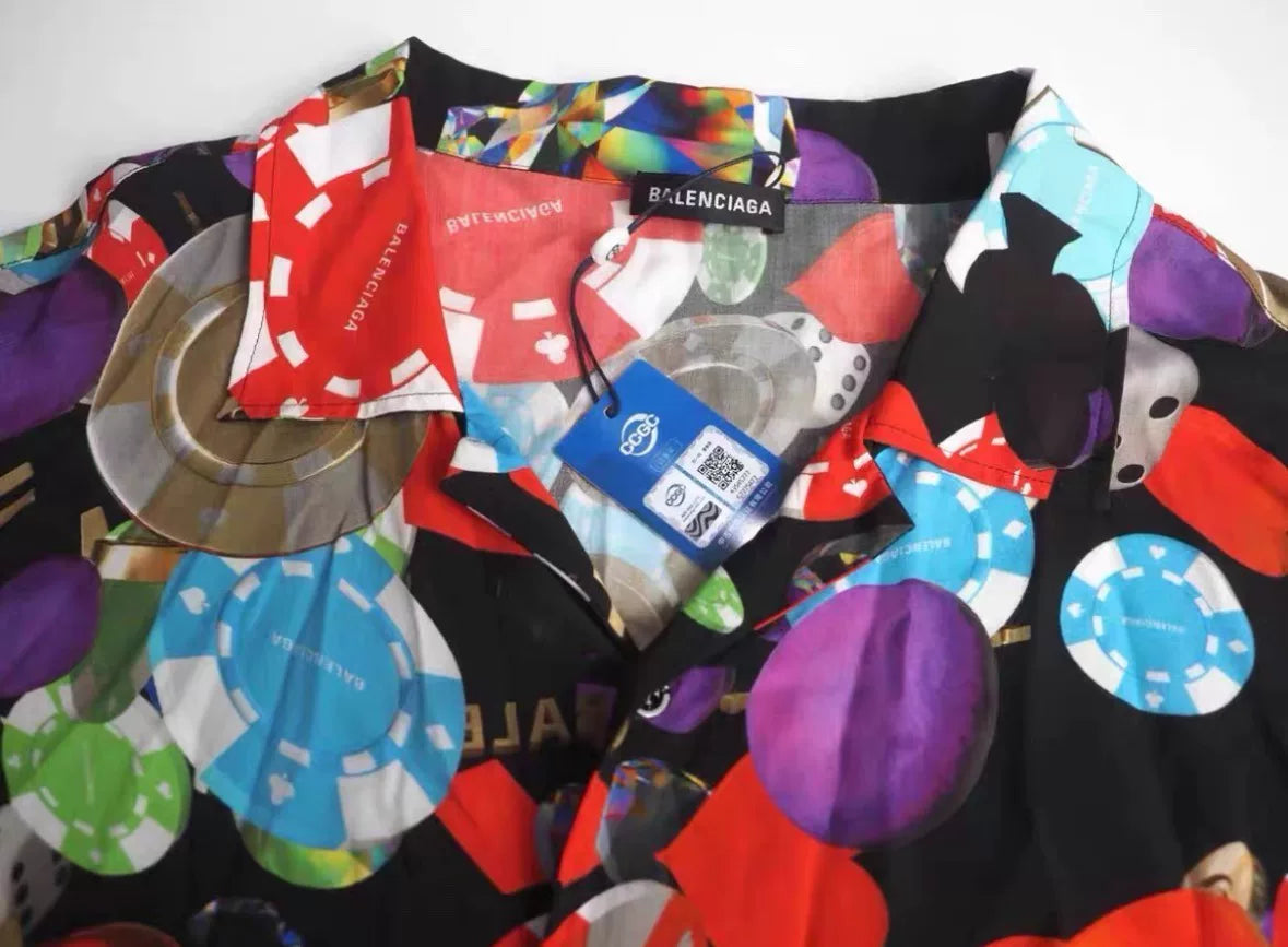 balenciaga black casino print short sleeve shirt