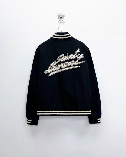Saint Laurent Black Striped Wool Baseball Jacket