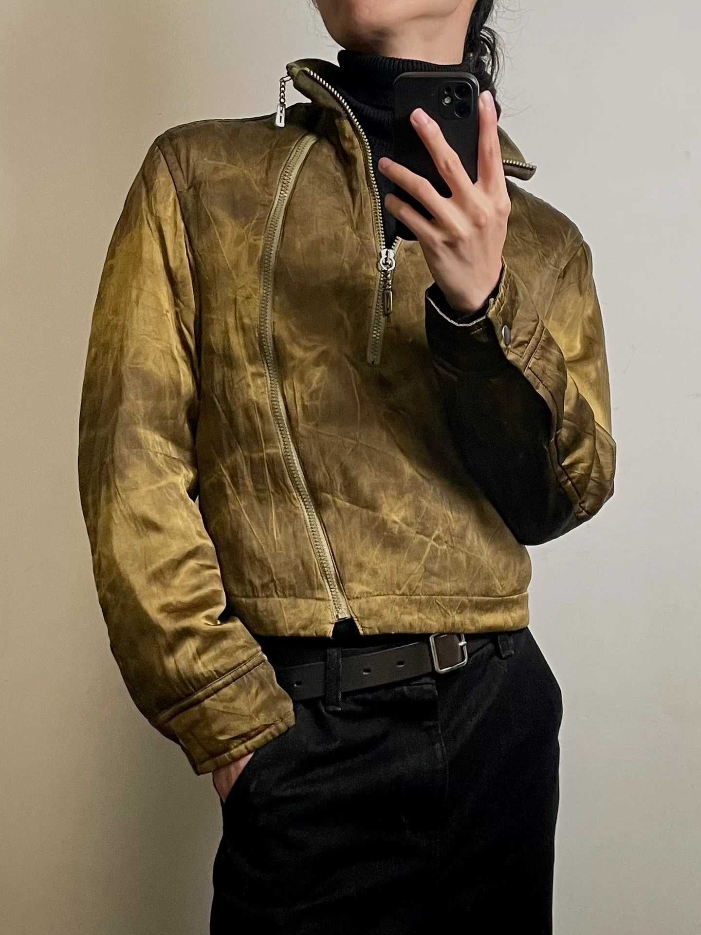 90s Gold Ripple Short Jacket by Dirk Bikkembergs