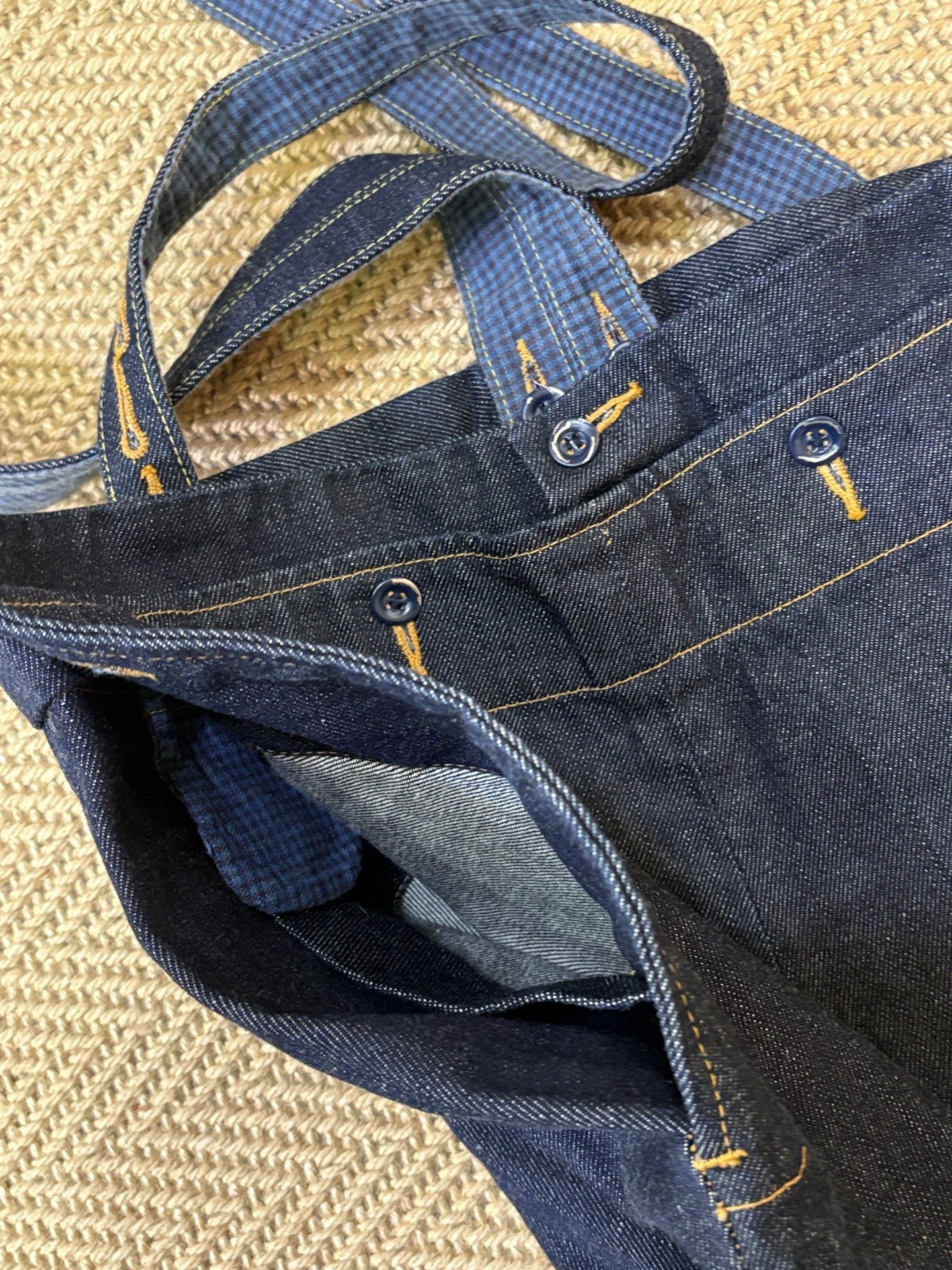 VISVIM Raw Denim Suspender Cropped Jeans
