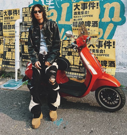 thug club vintage leather motorcycle jacket