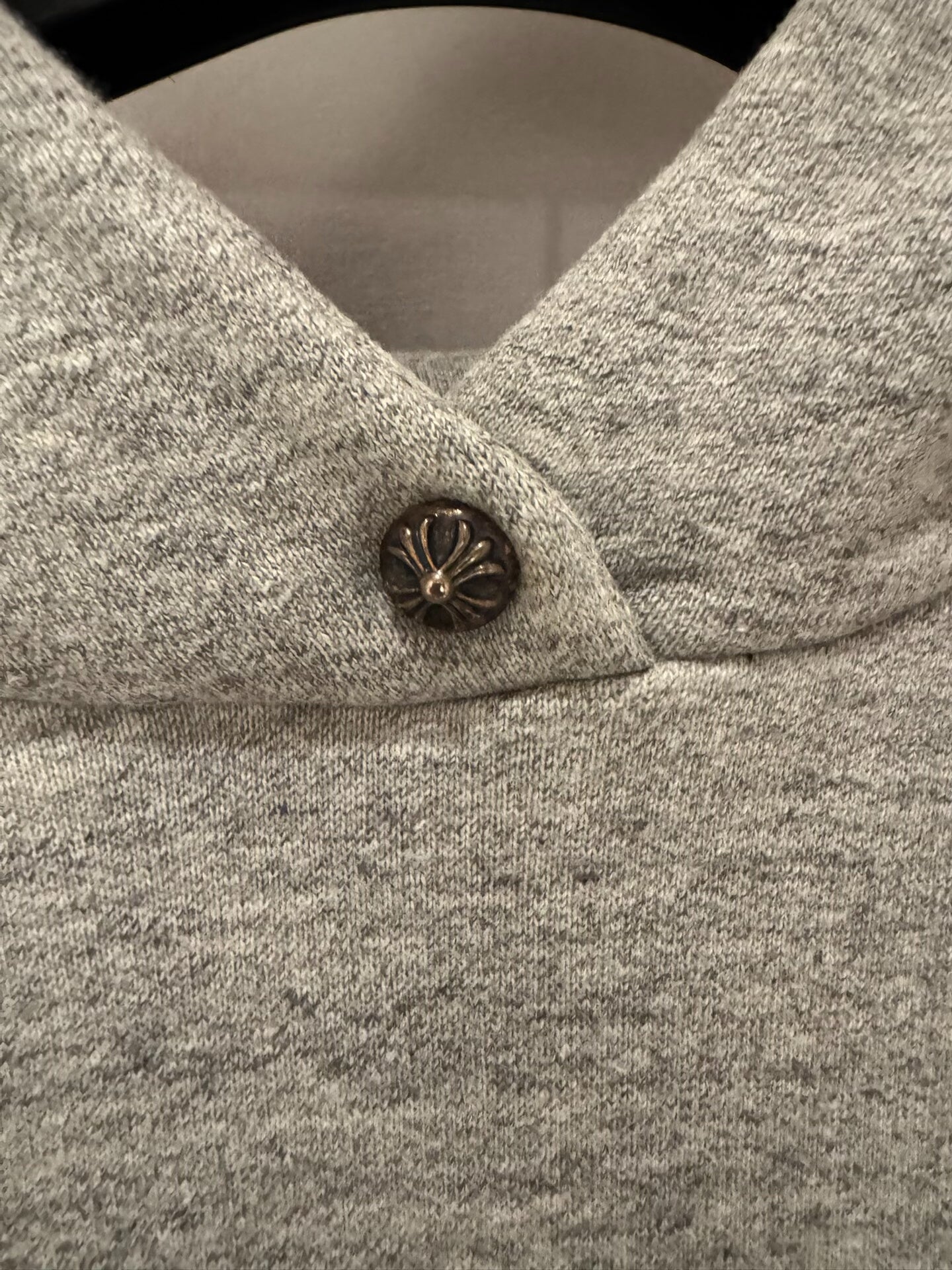 gray chrome hearts hoodie with cross detail