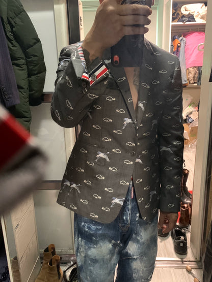 thom browne crane embroidered suit jacket