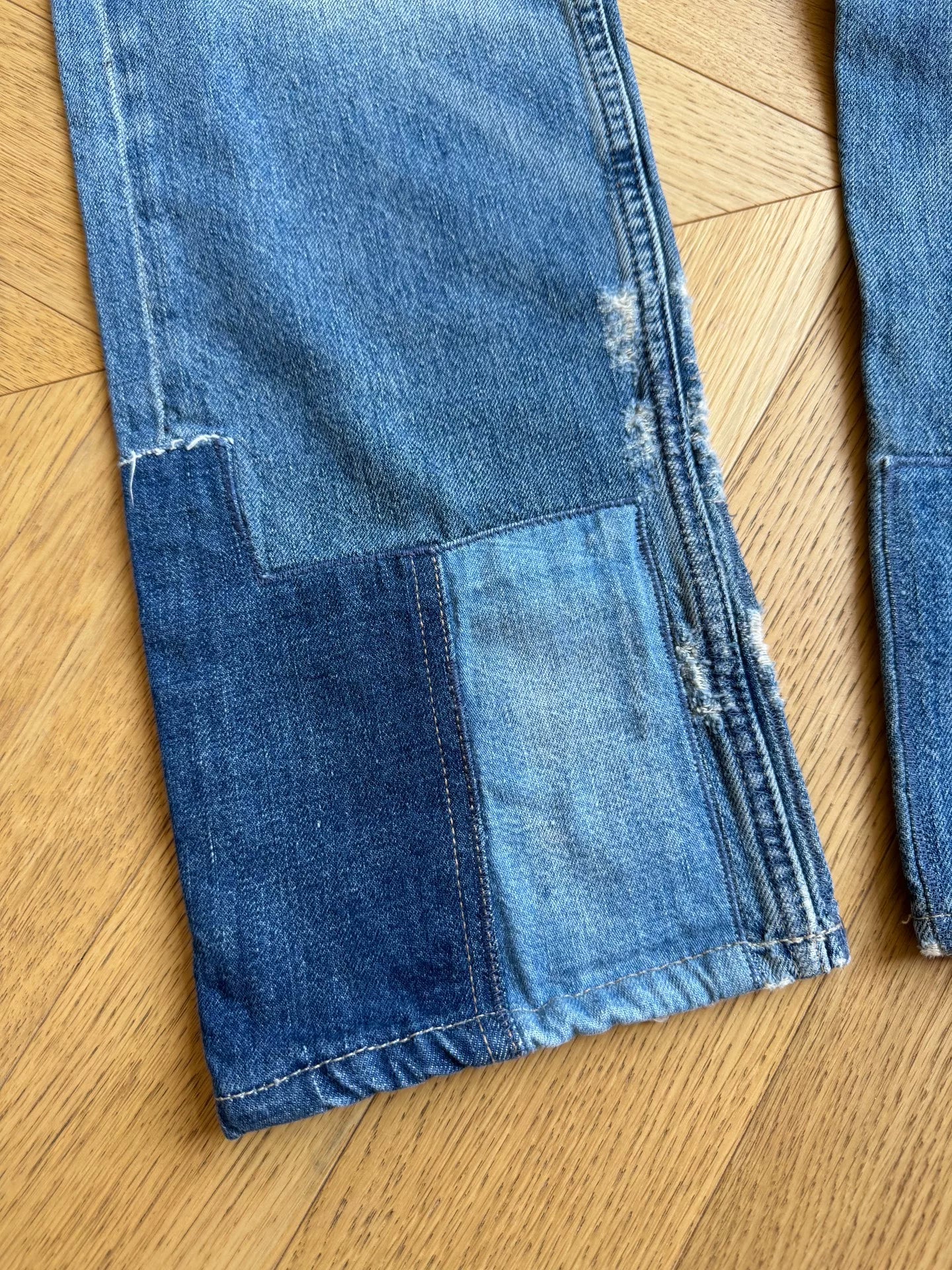 Vintage Wash Patchwork Denim Jeans