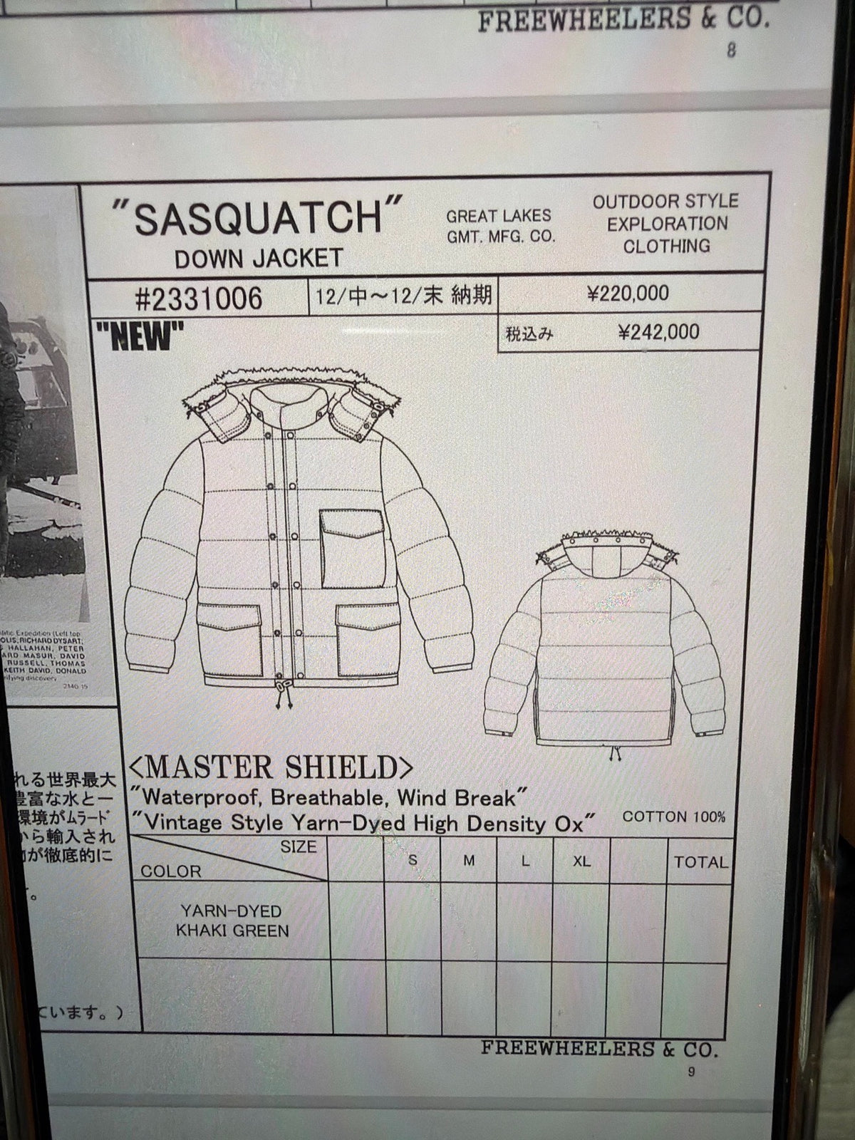 Freewheelers Sasquatch Master Shield Down Jacket