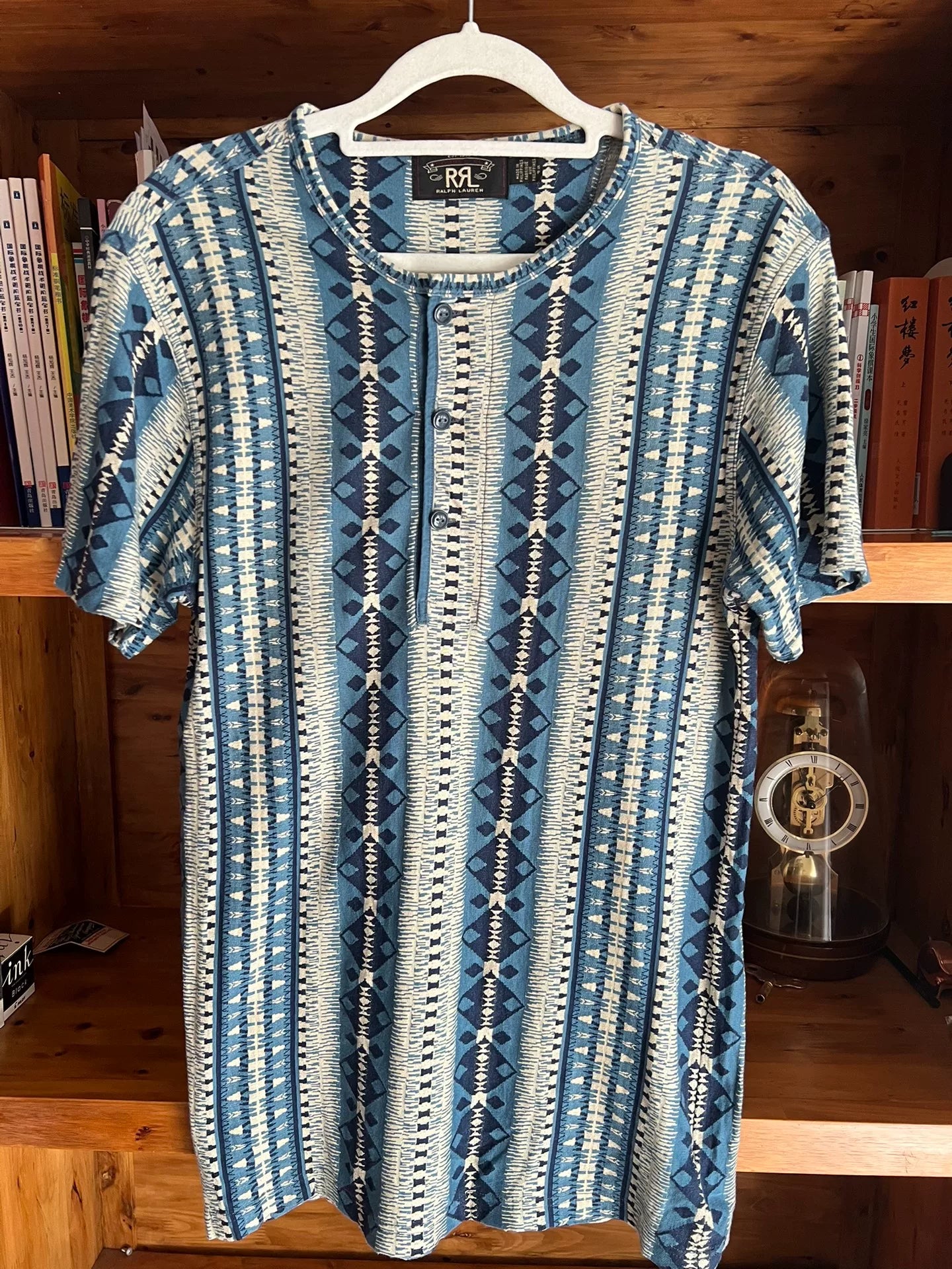 vintage southwestern print short sleeve henley