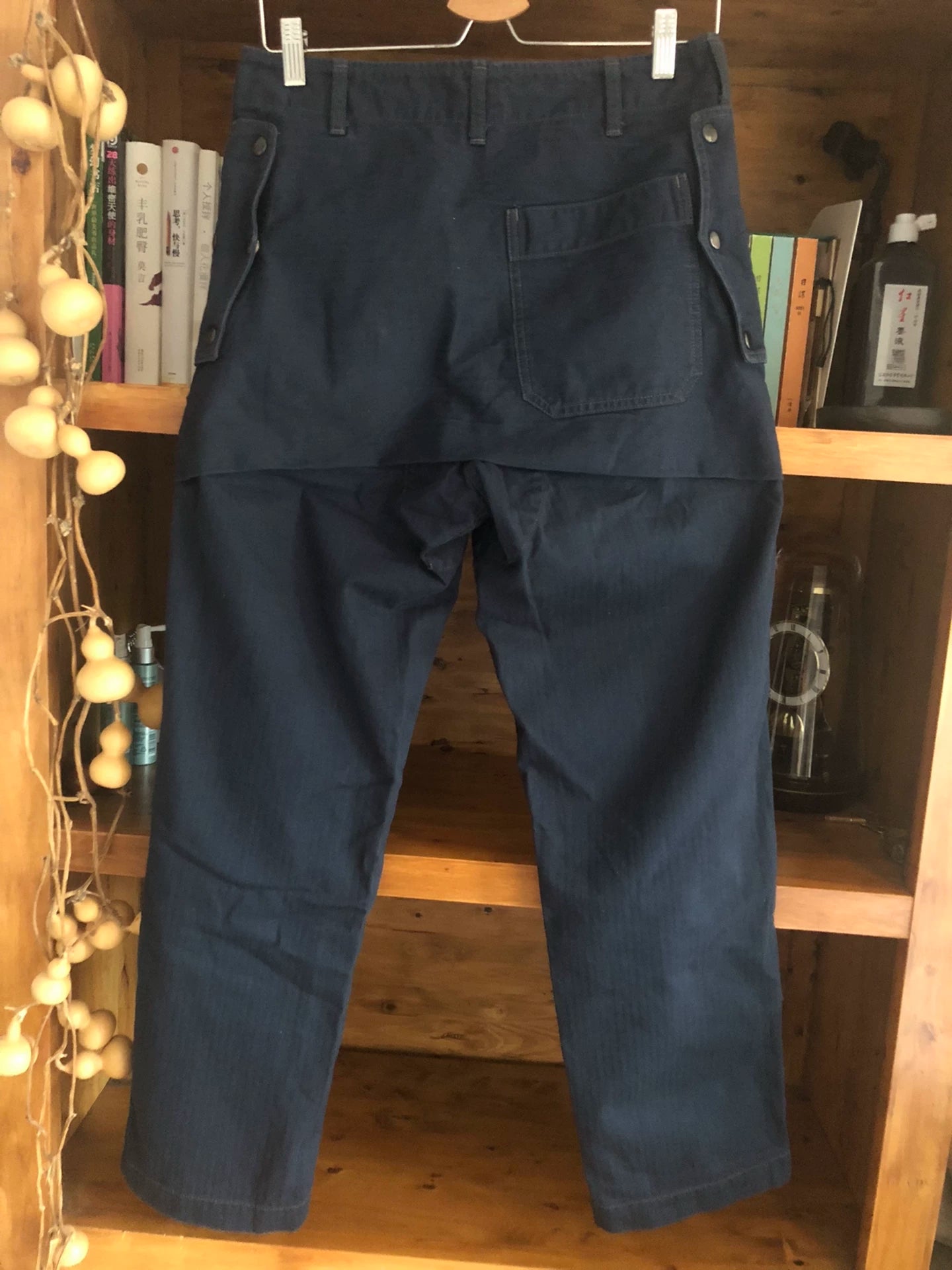 vintage blue work pants with unique details